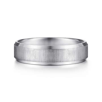 14K White Gold 6mm - Beveled Edge Satin Finish Men's Wedding Band - MBM0126-60W4JJJ-Gabriel & Co.-Renee Taylor Gallery
