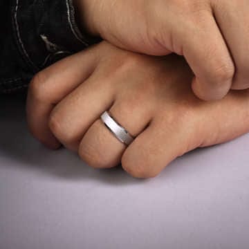 14K White Gold 6mm - Beveled Edge Satin Finish Men's Wedding Band - MBM0126-60W4JJJ-Gabriel & Co.-Renee Taylor Gallery