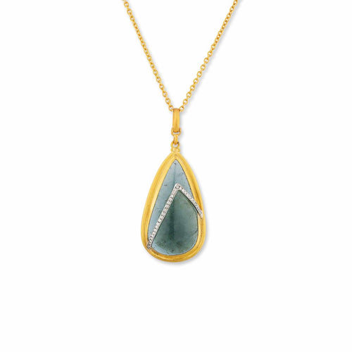 Indicolite Tourmaline Gold Pendant, Diamonds by Lika Behar