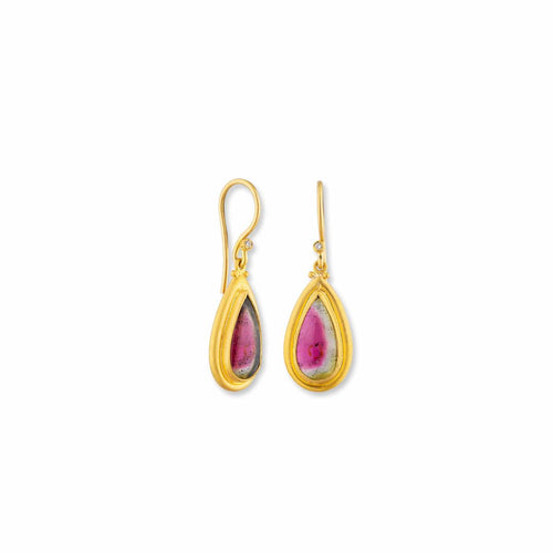 Juicy Watermelon Earrings, Diamonds with Tourmaline by Lika Behar