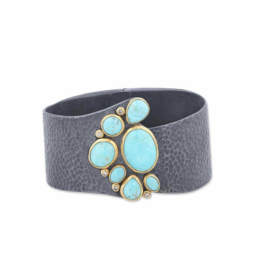 Joyce Cuff with Turquoise Kingman & Diamond Cognac by Lika Behar