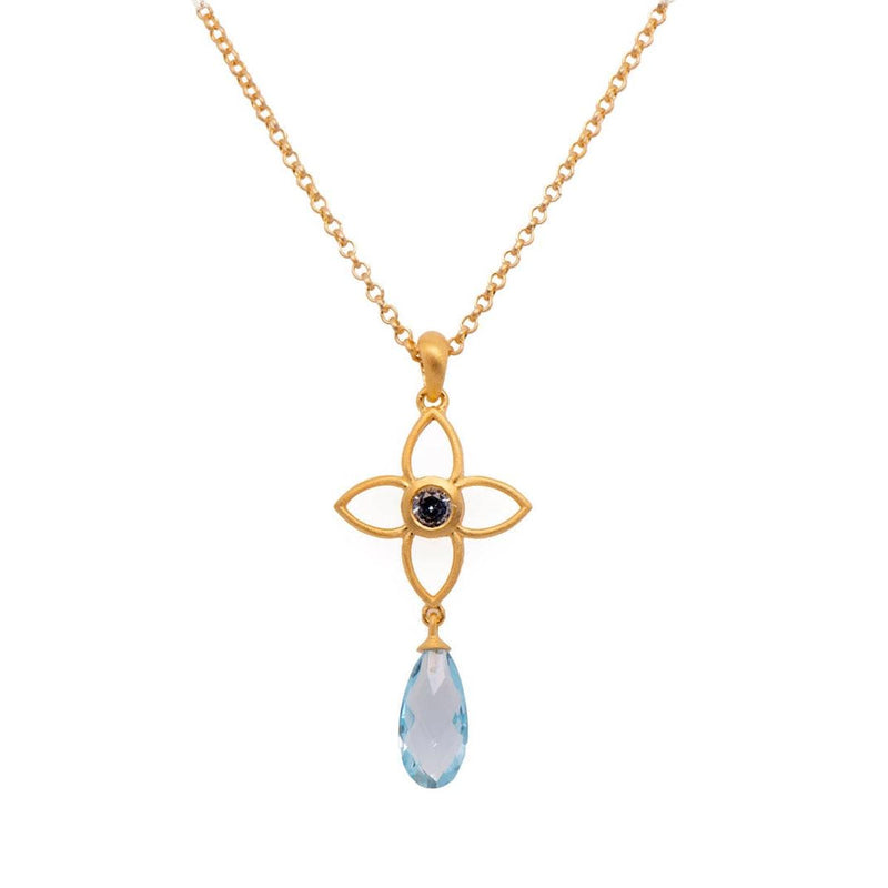 20mm Joy Flower Pendant with Swiss Blue Topaz Drop in 24K Gold Vermeil - JOYP2DFTSB-Joyla-Renee Taylor Gallery