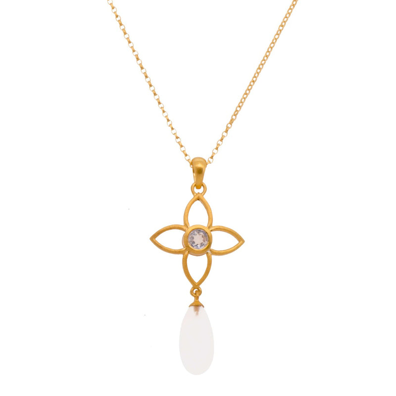 Joy Flower 20mm Drop Rainbow Moonstone Matte 24K Gold Vermeil Pendant-Joyla-Renee Taylor Gallery