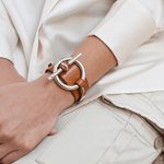 Origins Leather Bracelet - Silver Plated, Camel Leather - B0109 MCA00-CXC-Renee Taylor Gallery