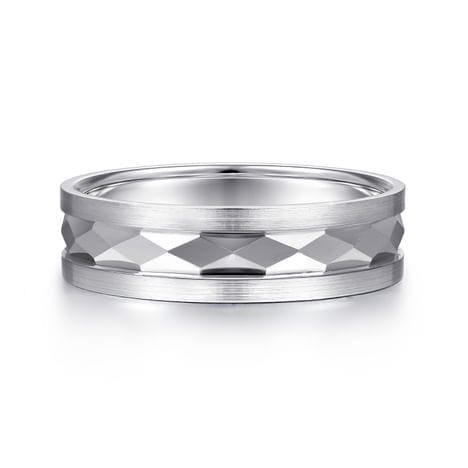 14K White Gold 6mm - Diamond Cut Men's Wedding Band in Satin Finish - MBM0158-60W4JJJ-Gabriel & Co.-Renee Taylor Gallery