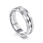 14K White Gold 6mm - Diamond Cut Men's Wedding Band in Satin Finish - MBM0158-60W4JJJ-Gabriel & Co.-Renee Taylor Gallery