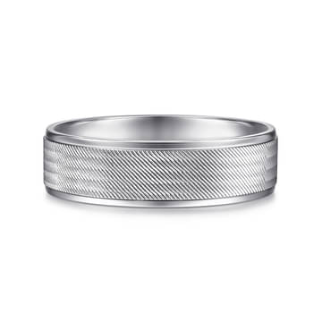 14K White Gold 6mm - Men's Wedding Band in Brushed Finish - MBL0102-60W4JJJ-Gabriel & Co.-Renee Taylor Gallery
