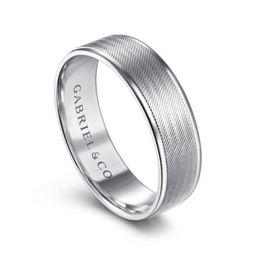 14K White Gold 6mm - Men's Wedding Band in Brushed Finish - MBL0102-60W4JJJ-Gabriel & Co.-Renee Taylor Gallery