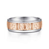 14K White-Rose Gold 7mm - Hammered Station Men's Wedding Band - MBM0116-70T4JJJ-Gabriel & Co.-Renee Taylor Gallery