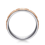 14K White-Rose Gold 7mm - Hammered Station Men's Wedding Band - MBM0116-70T4JJJ-Gabriel & Co.-Renee Taylor Gallery