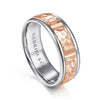 14K White-Rose Gold 7mm - Hammered Station Men's Wedding Band - MBM0116-70T4JJJ-Gabriel & Co.-Renee Taylor Gallery