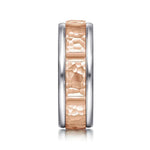 14K White-Rose Gold 7mm - Hammered Station Men's Wedding Band - MBM0116-70T4JJJ-Gabriel & Co.-Renee Taylor Gallery