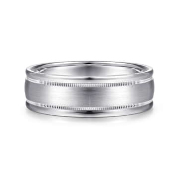 14K White Gold 7mm - Men's Wedding Band in Satin Finish - MBH0133-70W4JJJ-Gabriel & Co.-Renee Taylor Gallery