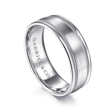 14K White Gold 7mm - Men's Wedding Band in Satin Finish - MBH0133-70W4JJJ-Gabriel & Co.-Renee Taylor Gallery