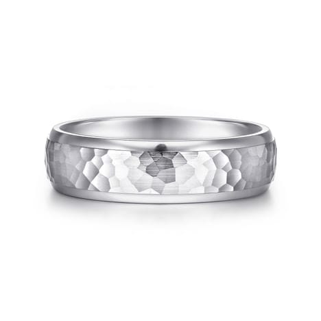 14K White Gold 6mm - Hammered Finish Men's Wedding Band - MBM0112-60W4JJJ-Gabriel & Co.-Renee Taylor Gallery