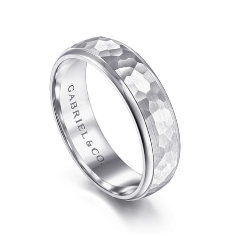 14K White Gold 6mm - Hammered Finish Men's Wedding Band - MBM0112-60W4JJJ-Gabriel & Co.-Renee Taylor Gallery