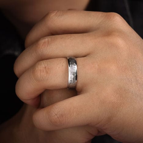 14K White Gold 6mm - Hammered Finish Men's Wedding Band - MBM0112-60W4JJJ-Gabriel & Co.-Renee Taylor Gallery