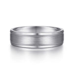 14K White Gold 6mm - Satin Polish Center and Milgrain Edge Men's Wedding Band - MBM0128-60W4JJJ-Gabriel & Co.-Renee Taylor Gallery