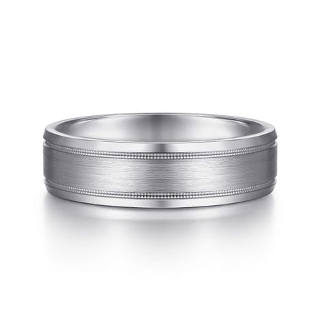 14K White Gold 6mm - Satin Polish Center and Milgrain Edge Men's Wedding Band - MBM0128-60W4JJJ-Gabriel & Co.-Renee Taylor Gallery
