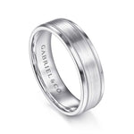 14K White Gold 6mm - Satin Polish Center and Milgrain Edge Men's Wedding Band - MBM0128-60W4JJJ-Gabriel & Co.-Renee Taylor Gallery