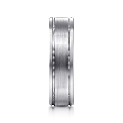 14K White Gold 6mm - Satin Polish Center and Milgrain Edge Men's Wedding Band - MBM0128-60W4JJJ-Gabriel & Co.-Renee Taylor Gallery