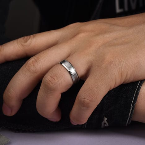 14K White Gold 6mm - Satin Polish Center and Milgrain Edge Men's Wedding Band - MBM0128-60W4JJJ-Gabriel & Co.-Renee Taylor Gallery