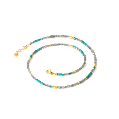 3mm Labradorite & Turquoise 24K Gold Vermeil Necklace - N03 091800-Joyla-Renee Taylor Gallery
