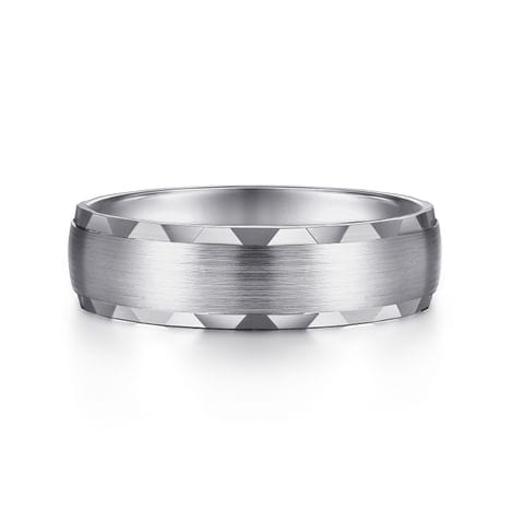 14K White Gold 6mm - Satin Finish Men's Wedding Band with Carved Edge - MBM0105-60W4JJJ-Gabriel & Co.-Renee Taylor Gallery