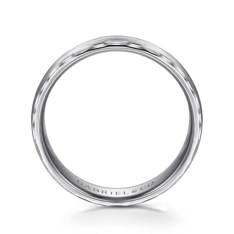 14K White Gold 6mm - Satin Finish Men's Wedding Band with Carved Edge - MBM0105-60W4JJJ-Gabriel & Co.-Renee Taylor Gallery