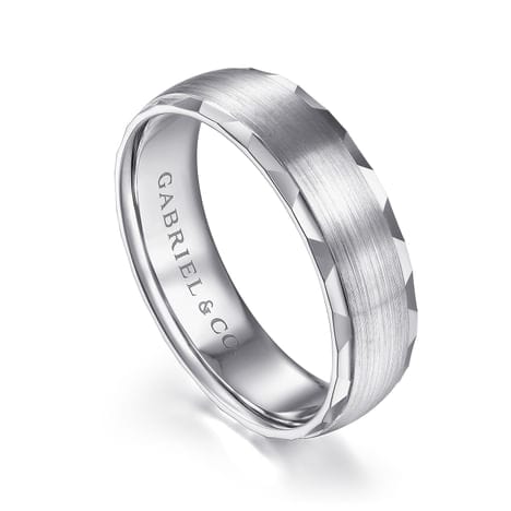 14K White Gold 6mm - Satin Finish Men's Wedding Band with Carved Edge - MBM0105-60W4JJJ-Gabriel & Co.-Renee Taylor Gallery