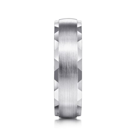 14K White Gold 6mm - Satin Finish Men's Wedding Band with Carved Edge - MBM0105-60W4JJJ-Gabriel & Co.-Renee Taylor Gallery