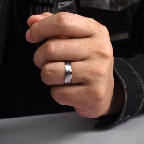 14K White Gold 6mm - Satin Finish Men's Wedding Band with Carved Edge - MBM0105-60W4JJJ-Gabriel & Co.-Renee Taylor Gallery