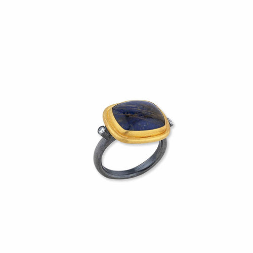 Karnak Ring with Lapis & Rutilated Quartz & Diamond by Lika Behar