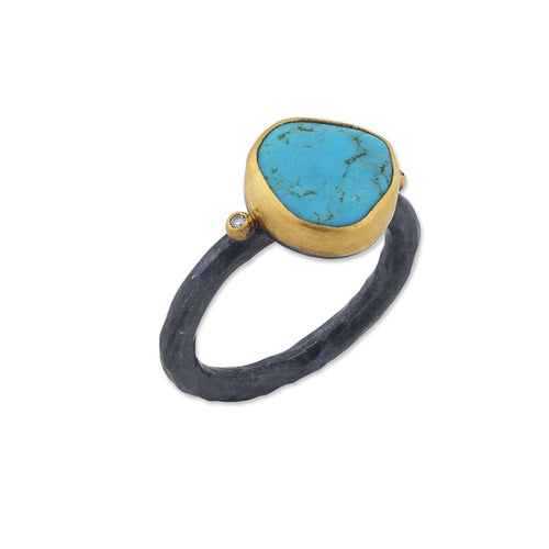 Kay Ring with Turquoise Kingman & Diamond Cognac by Lika Behar