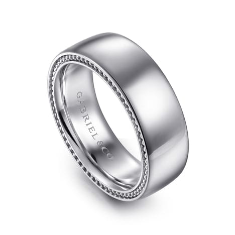 14K White Gold 8mm - Men's Wedding Band in High Polished Finish - MBH0205-80W4JJJ-Gabriel & Co.-Renee Taylor Gallery