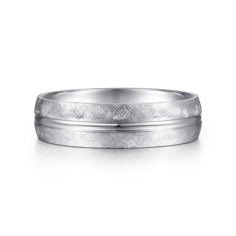 14K White Gold 6mm - Brushed Diamond Cut Men's Wedding Band - MBM0163-60W4JJJ-Gabriel & Co.-Renee Taylor Gallery