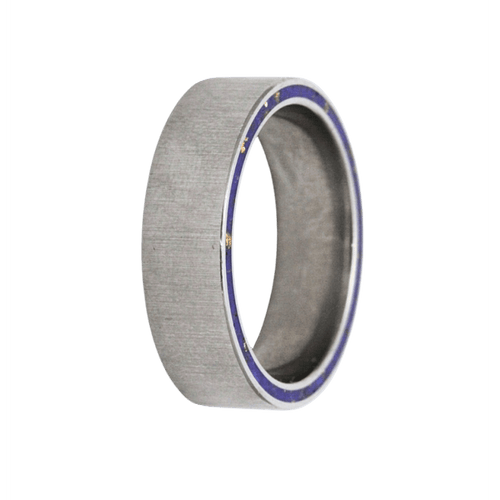 7mm Titanium Flat Satin Cross Ring with Lapis and Gold Leaf Side Inlays – K7TI110:LAP+GL-SD-Heavy Stone-Renee Taylor Gallery