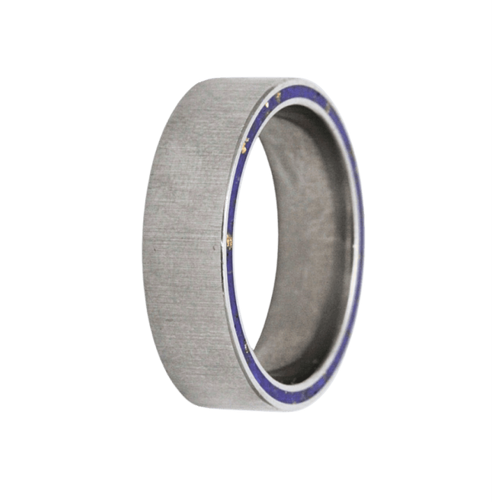 7mm Titanium Flat Satin Cross Ring with Lapis and Gold Leaf Side Inlays – 7TI110:LAP+GL-SD-Heavy Stone-Renee Taylor Gallery