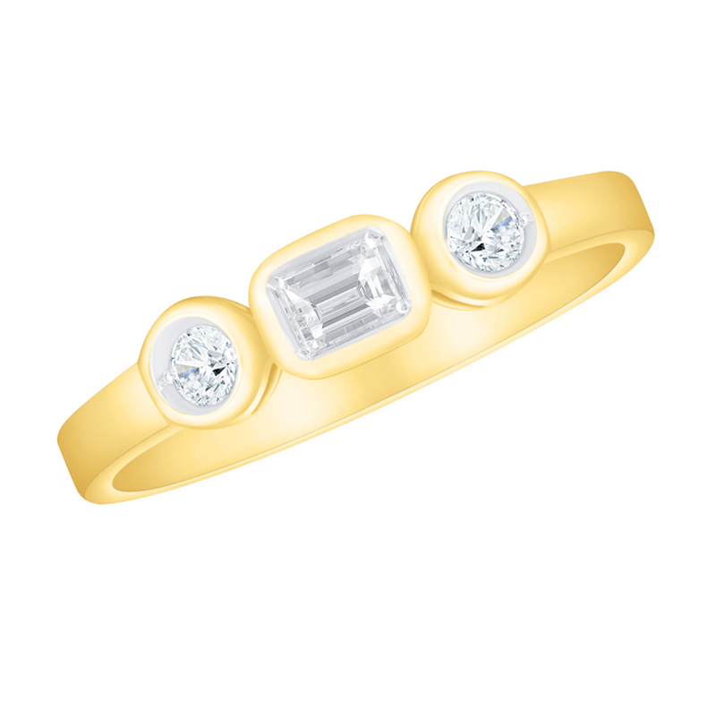 14K Yellow Gold Three-Stone Diamond Ring - LCE2216-313-Heera Moti-Renee Taylor Gallery