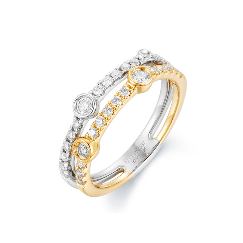 14K Two-Tone Gold Double Row Diamond Ring - LD0951E-302-Heera Moti-Renee Taylor Gallery