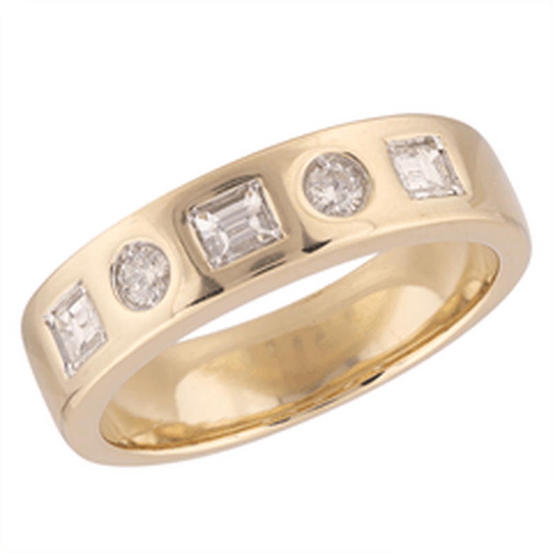 14K Yellow Gold Bezel-Set Emerald & Round Diamond Band - LDB6153-308-Heera Moti-Renee Taylor Gallery