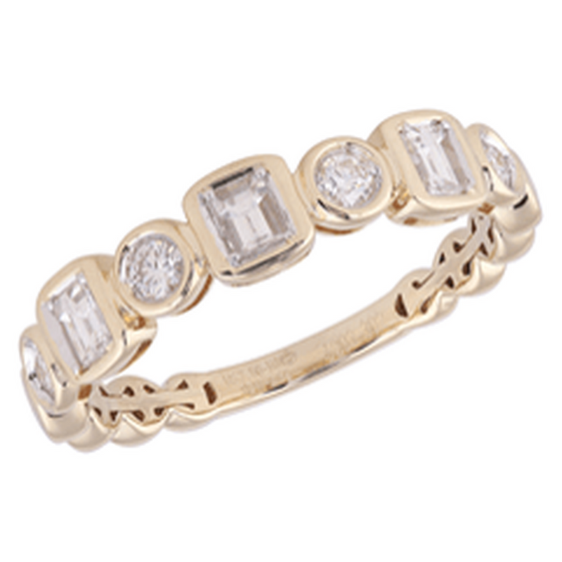 14K White Gold Emerald & Round Diamond Alternating Band - LDB6203-302-Heera Moti-Renee Taylor Gallery