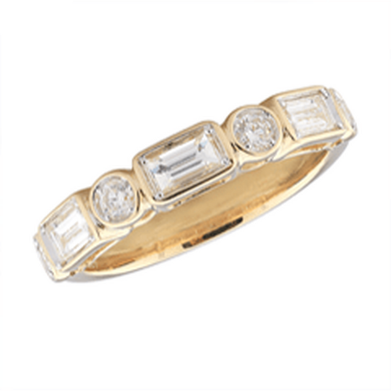 14K Yellow Gold Baguette & Round Diamond Band - LDB6293-302-Heera Moti-Renee Taylor Gallery