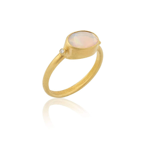 Lara Ring with Opal White & Diamond by Lika Behar