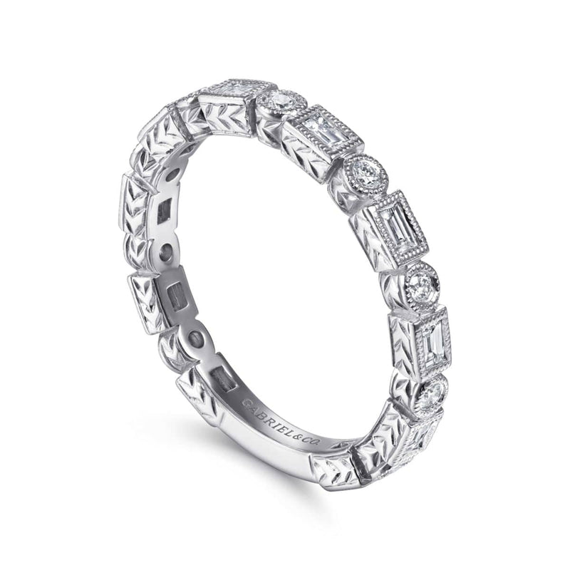 14K White Gold Baguette and Round Diamond Eternity Ring - LR4380W44JJ-Gabriel & Co.-Renee Taylor Gallery