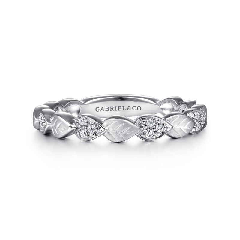 14K White Gold Delicate Leaf Stackable Diamond Band - LR4832W45JJ-Gabriel & Co.-Renee Taylor Gallery