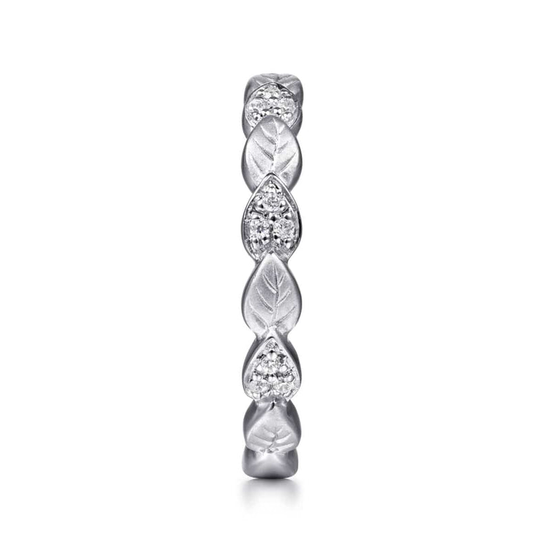 14K White Gold Delicate Leaf Stackable Diamond Band - LR4832W45JJ-Gabriel & Co.-Renee Taylor Gallery