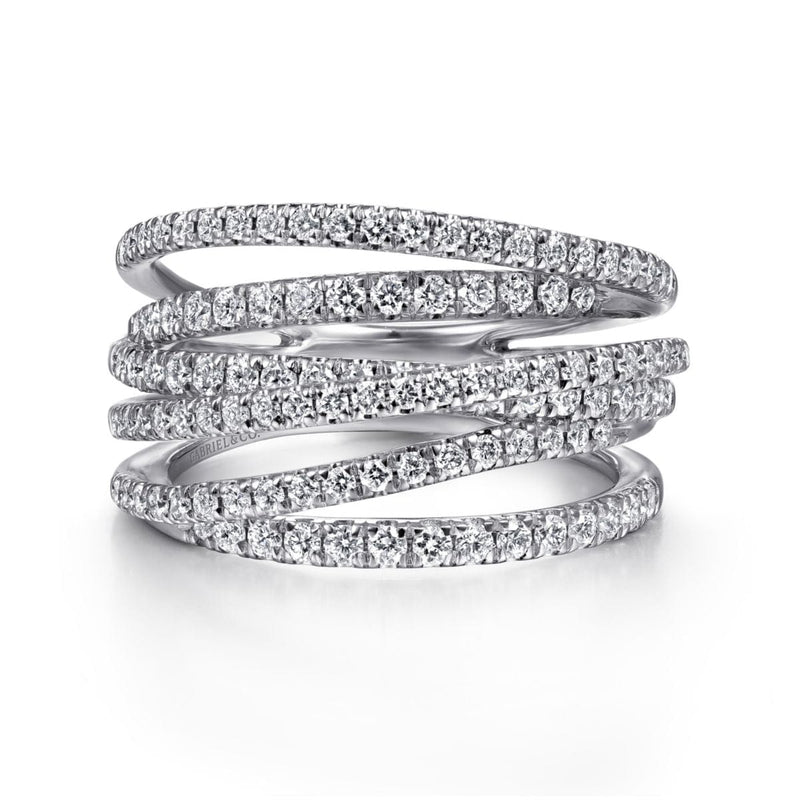 14k White Gold Layered Wide Band Diamond Ring - LR50964W45JJ-Gabriel & Co.-Renee Taylor Gallery