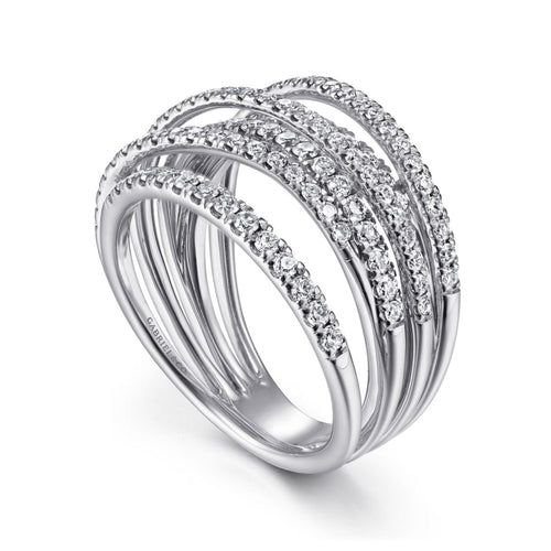 14k White Gold Layered Wide Band Diamond Ring - LR50964W45JJ-Gabriel & Co.-Renee Taylor Gallery