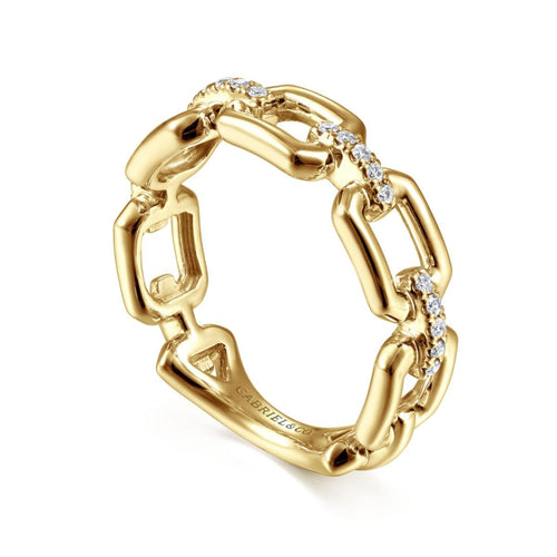 14K Yellow Gold Chain Link Ring Band with Diamond Connectors - LR51248Y45JJ-Gabriel & Co.-Renee Taylor Gallery